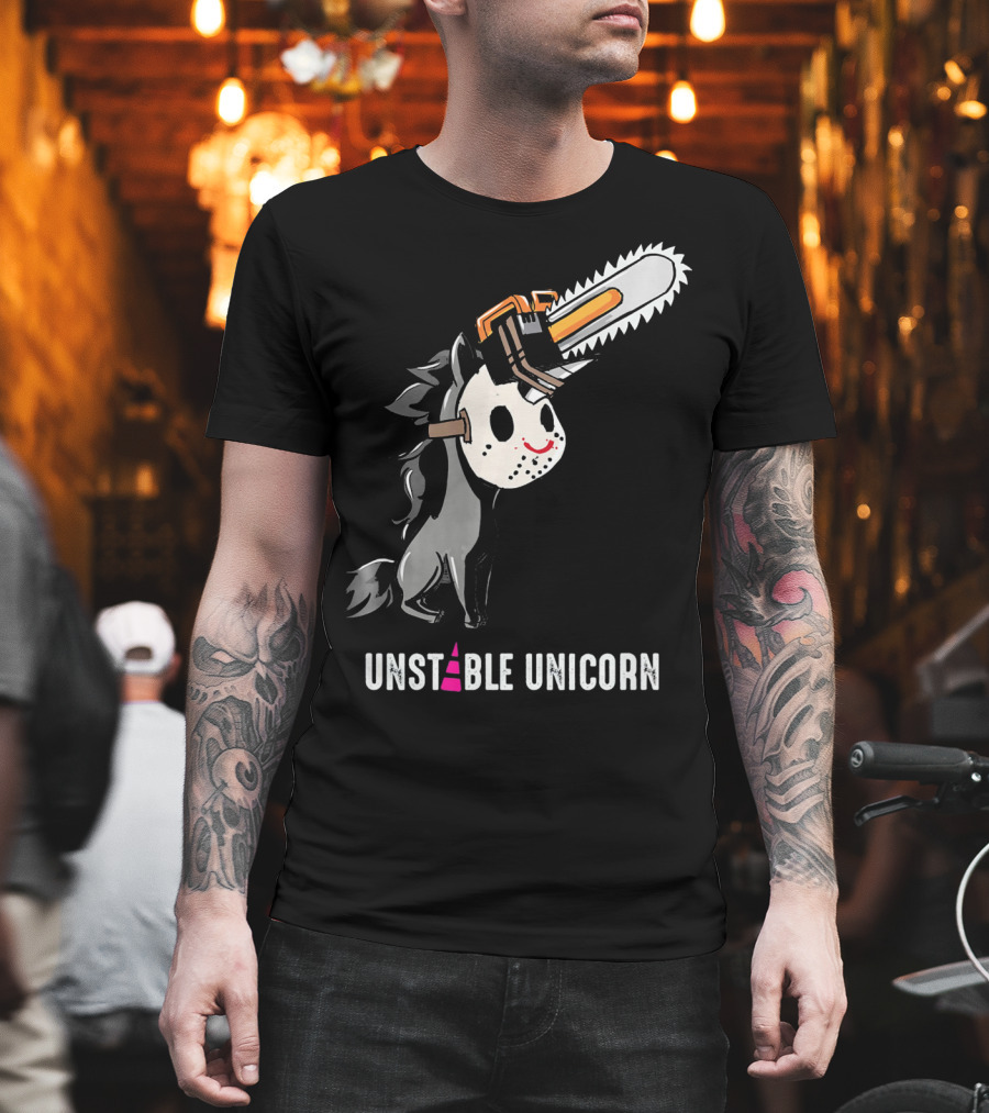 UNSTABLE UNICORN Chainsaw Halloween Masquerade T-Shirt