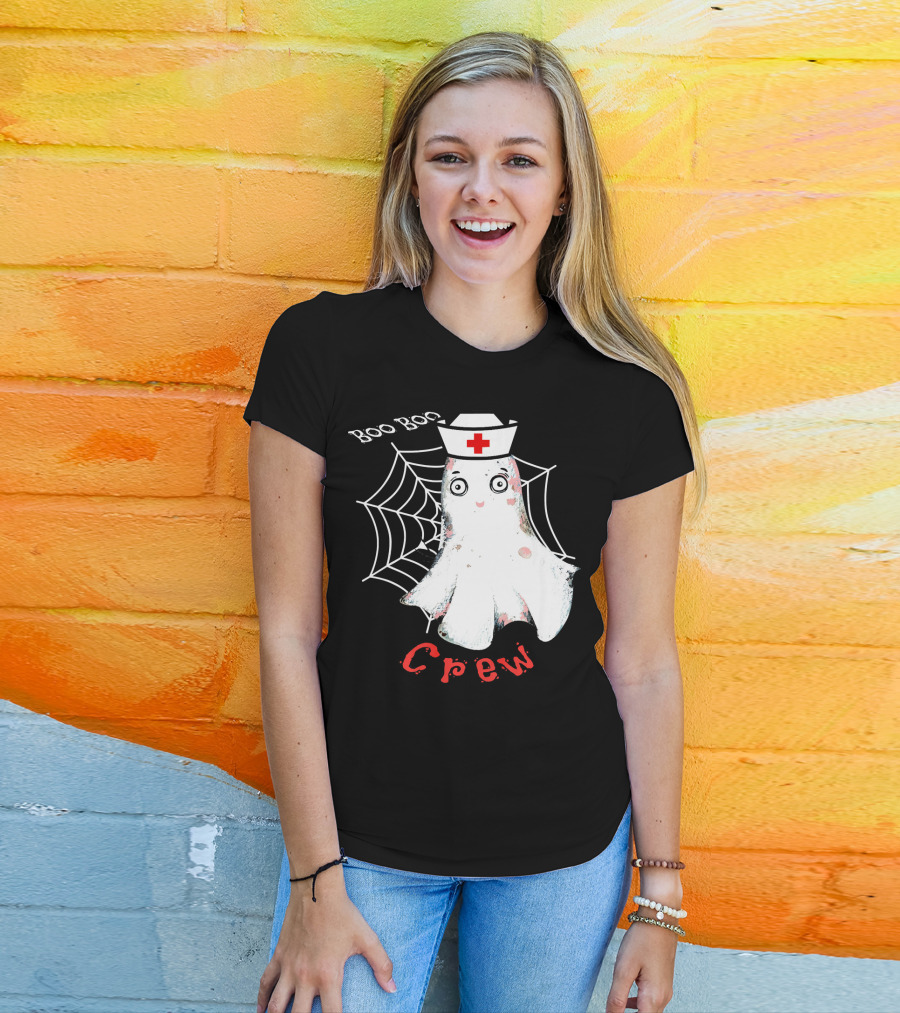 Boo Boo Crew Nurse Ghost Halloween Costume Spooky Spiderweb T-Shirt