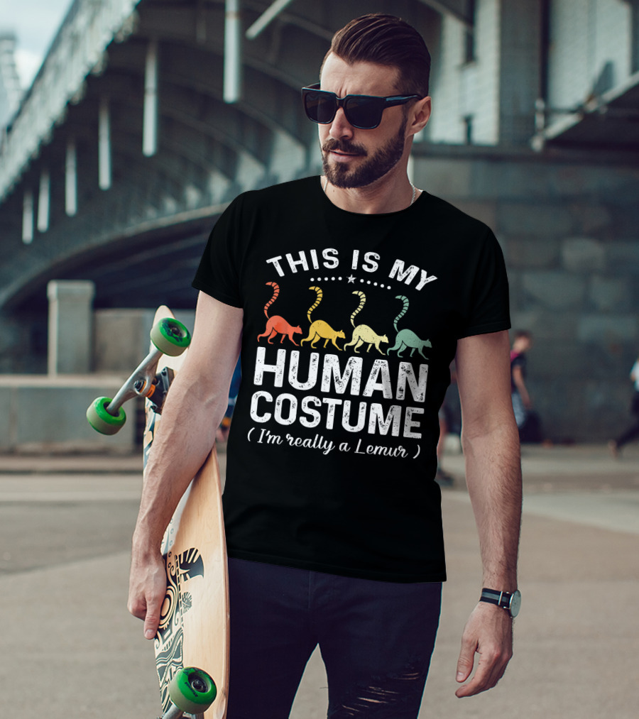 This Is My Human Costume I'm Really A Lemur Vintage Rainbow Lemurs T-Shirt