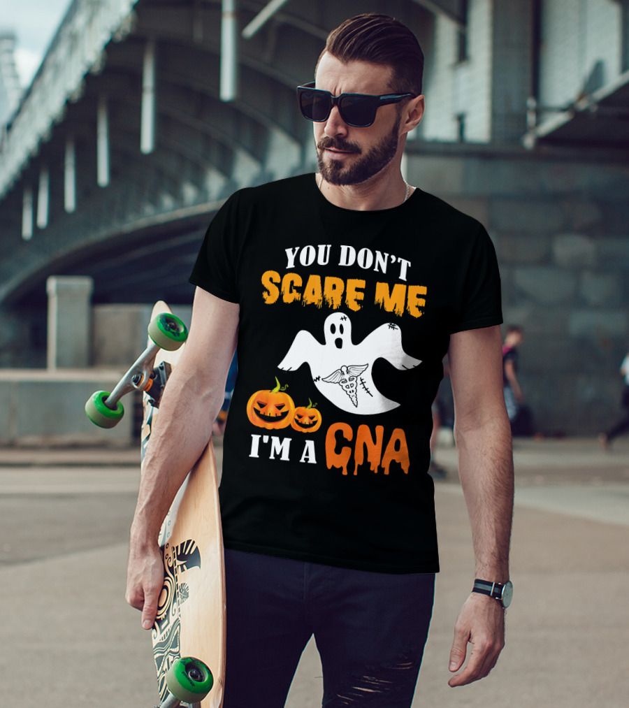 You Don't Scare Me I'm A CNA Halloween Ghost And Pumpkins T-Shirt