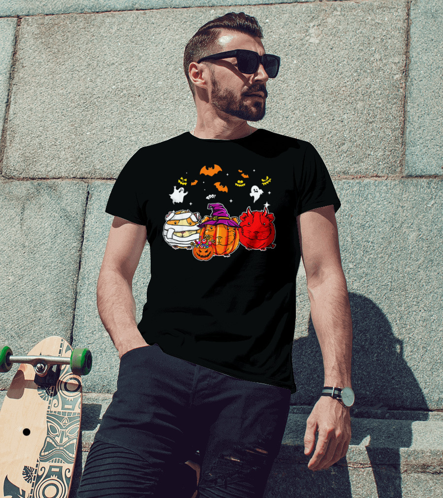 Guinea Pigs Happy Halloween Cute Mummy Witch Devil Pumpkin Ghosts Bats T-Shirt