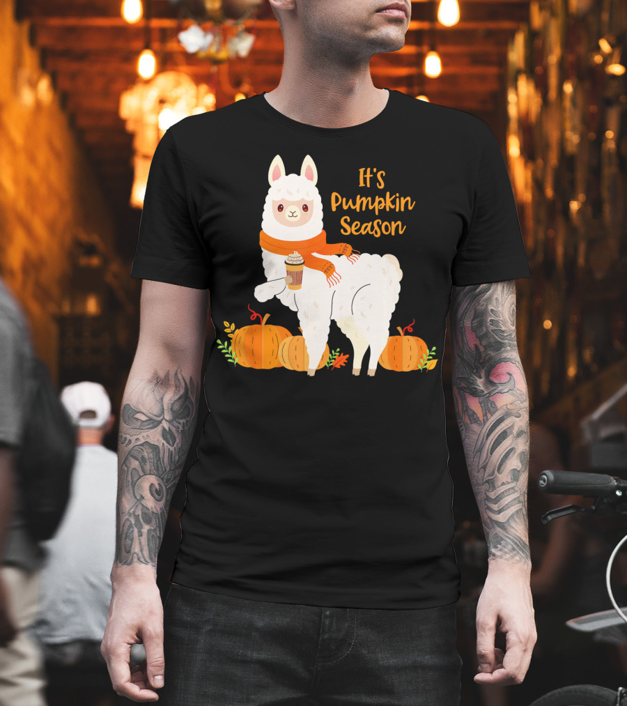 It's Pumpkin Season Llama with Autumn Leaves and Pumpkins T-Shirt
