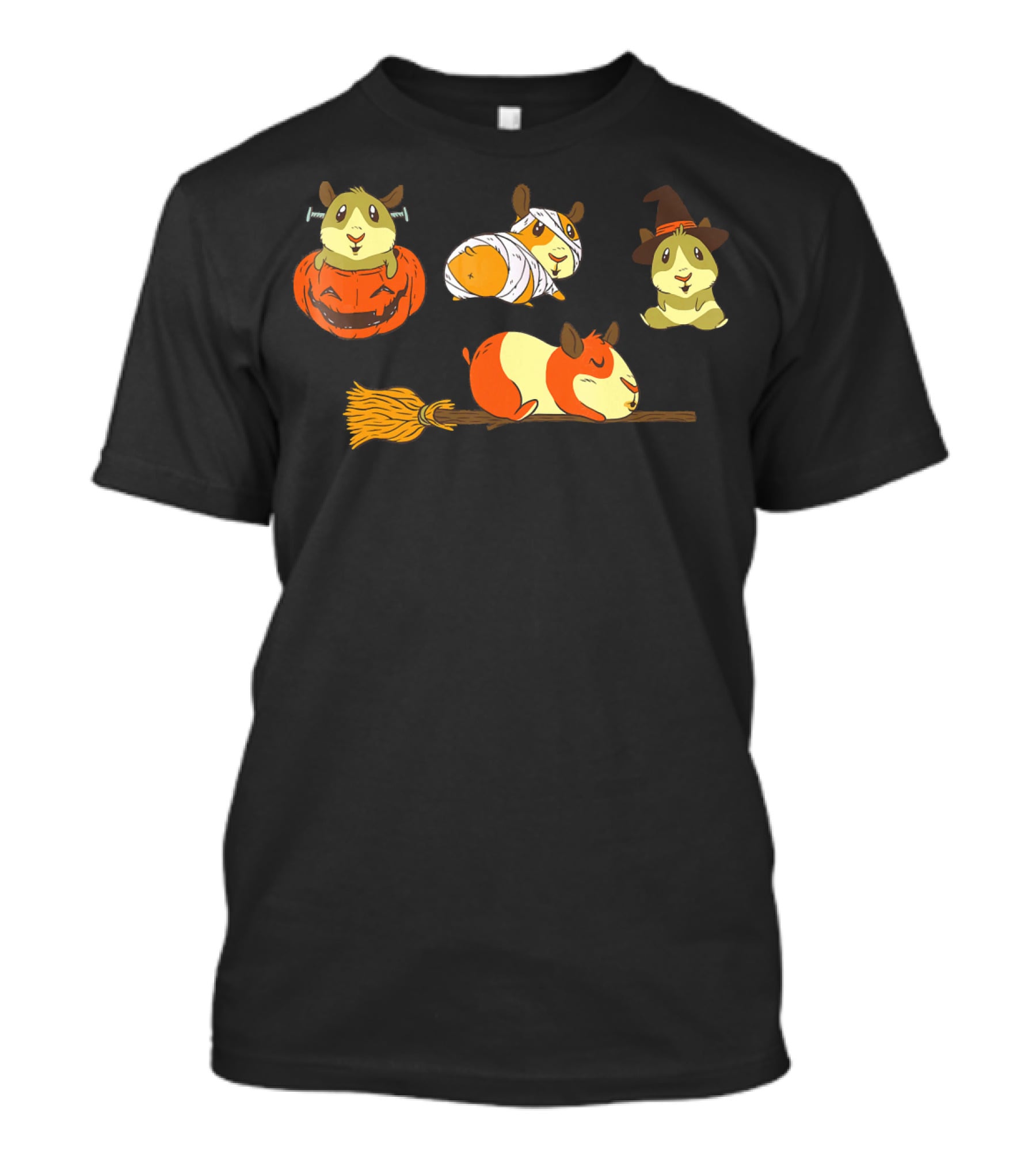 Funny Halloween Guinea Pigs With Witch And Pumpkin Costumes T-Shirt
