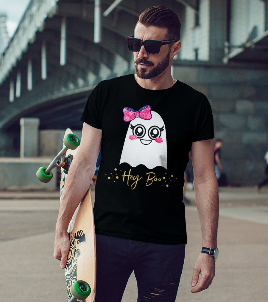 Hey Boo Kawaii Ghost Halloween Emoji Cute T-Shirt