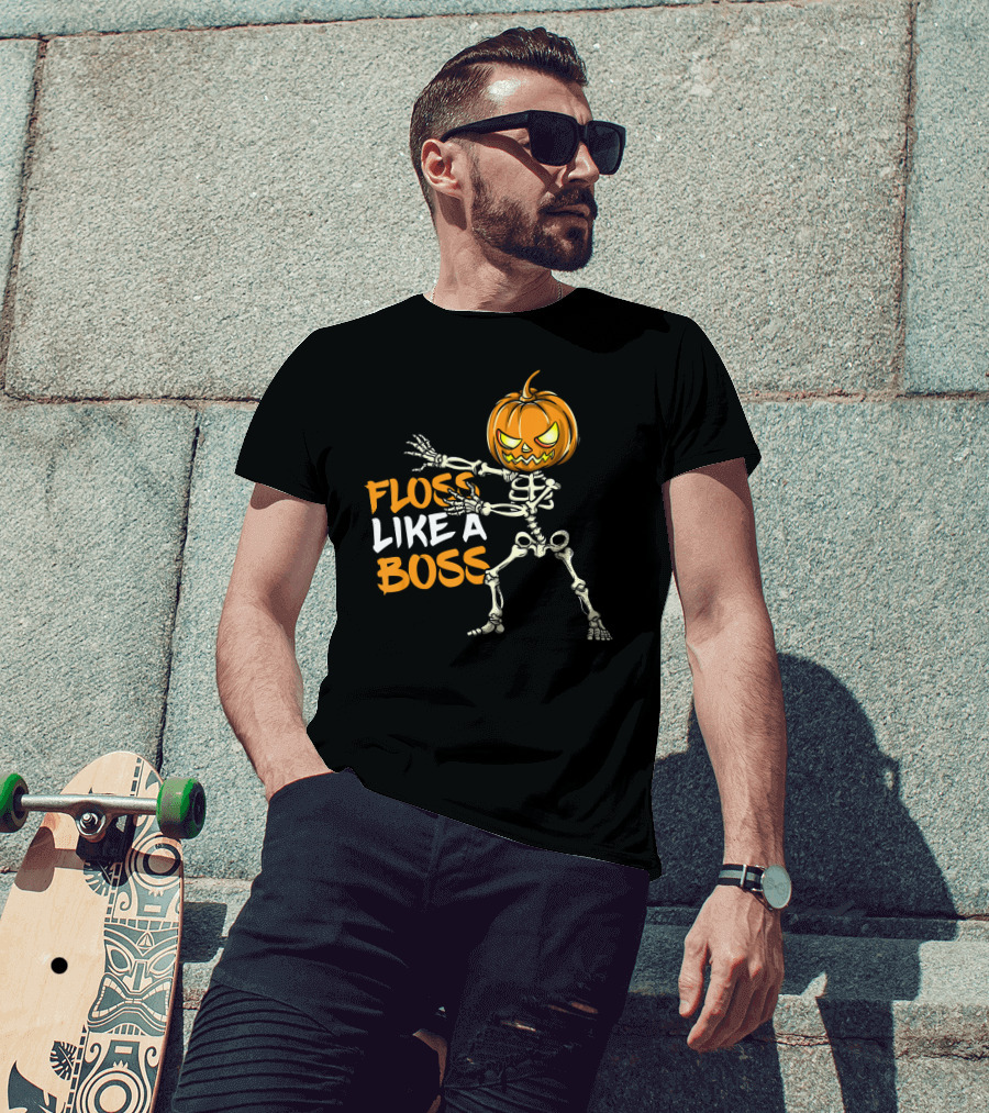 Floss Like A Boss Skeleton Halloween Pumpkin T-Shirt