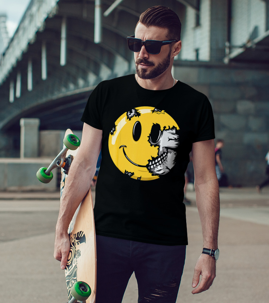 Halloween Scary Smiley Face Skull T-Shirt