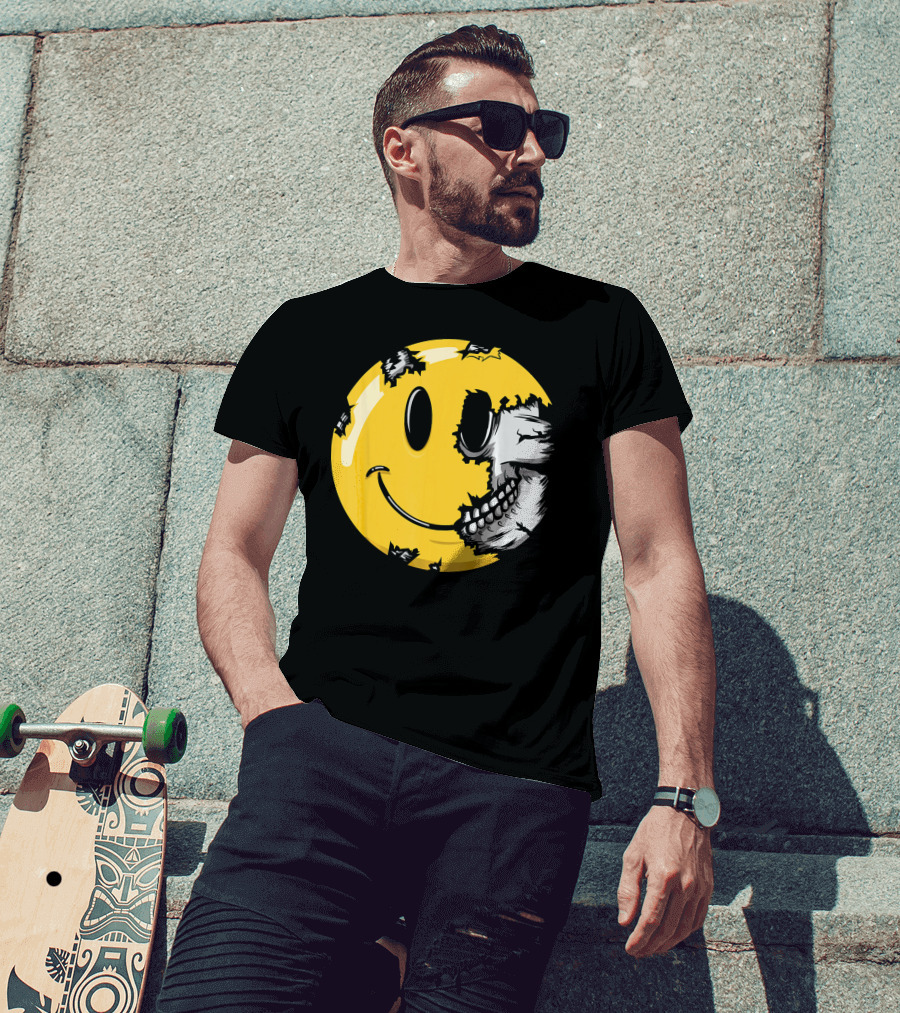 Halloween Scary Smiley Face Skull T-Shirt