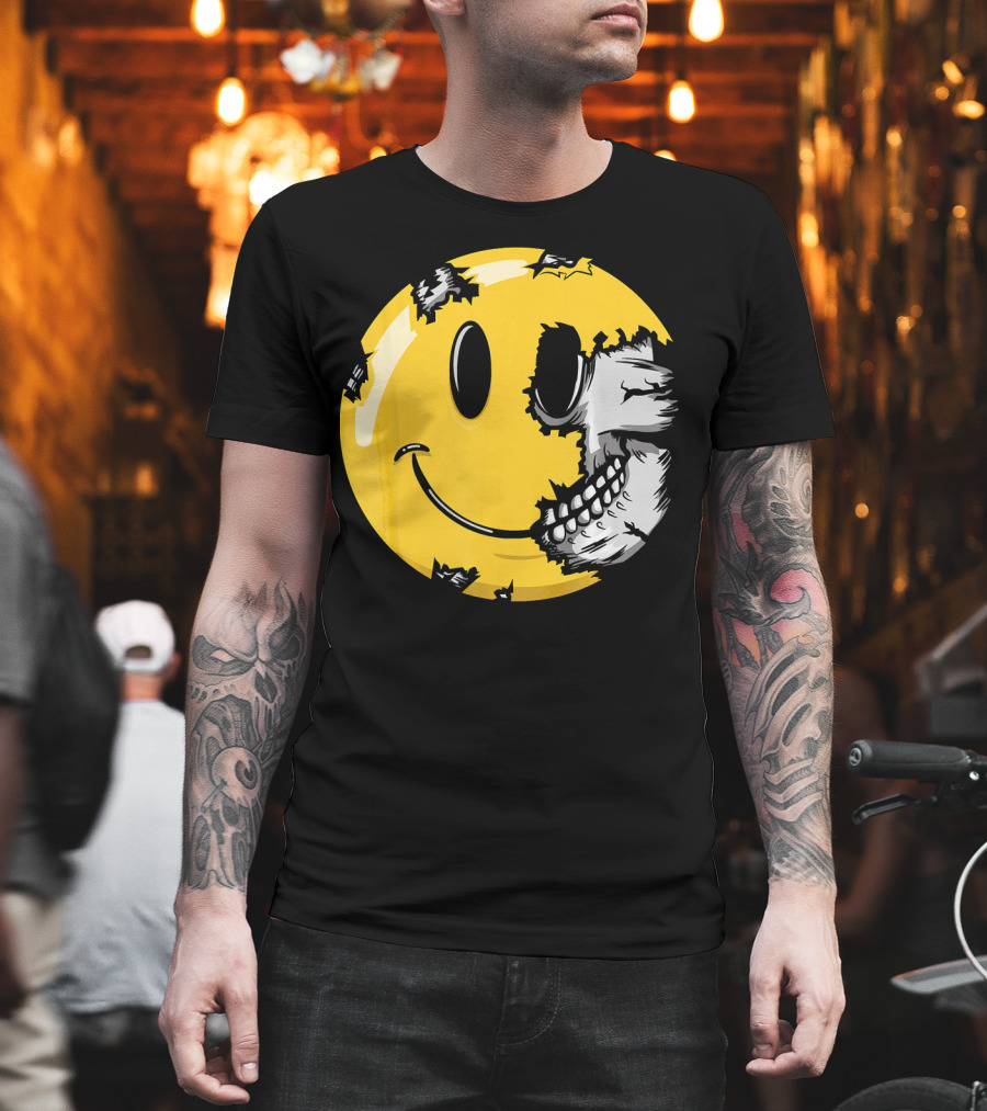 Halloween Scary Smiley Face Skull T-Shirt