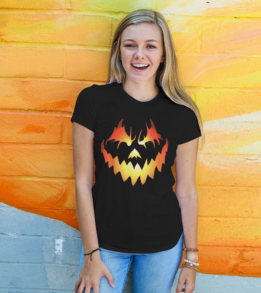 JACK O LANTERN Scary Pumpkin Fiery Face T-Shirt