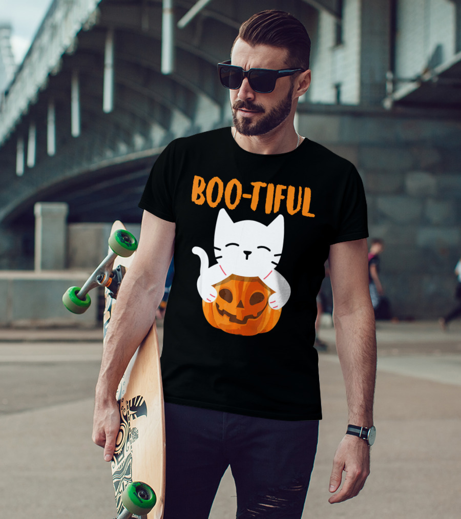 Boo-tiful Cat With Pumpkin Halloween Toddler Girls Boys T-Shirt