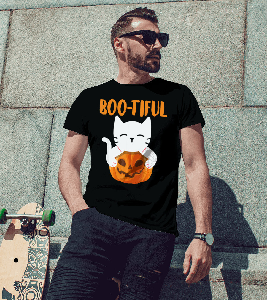 Boo-tiful Cat With Pumpkin Halloween Toddler Girls Boys T-Shirt