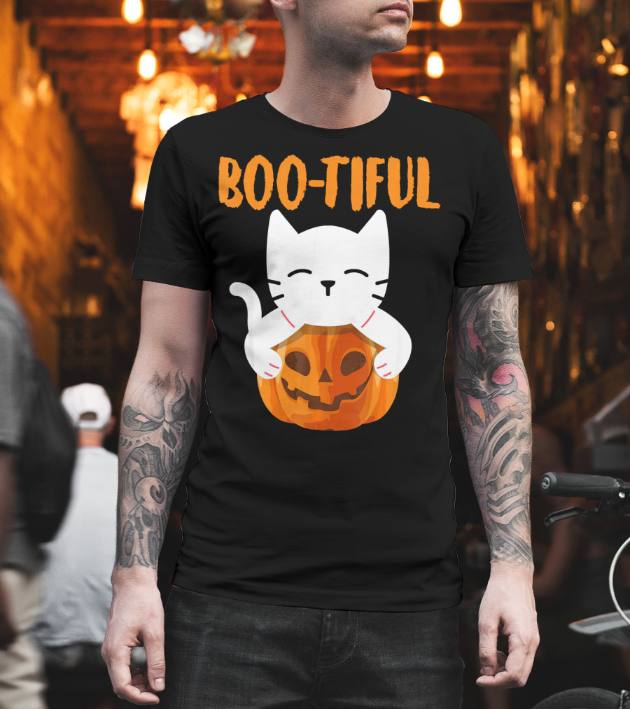 Boo-tiful Cat with Pumpkin Halloween Toddler Girls Boys T-Shirt