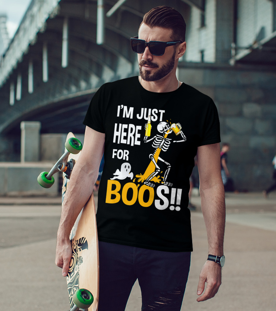 I'm Just Here For The BOOs Skeleton Drinking Ghost T-Shirt