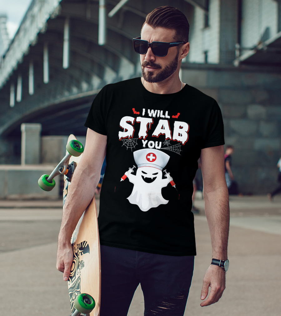 I Will Stab You Funny Nurse Ghost With Syringes T-Shirt