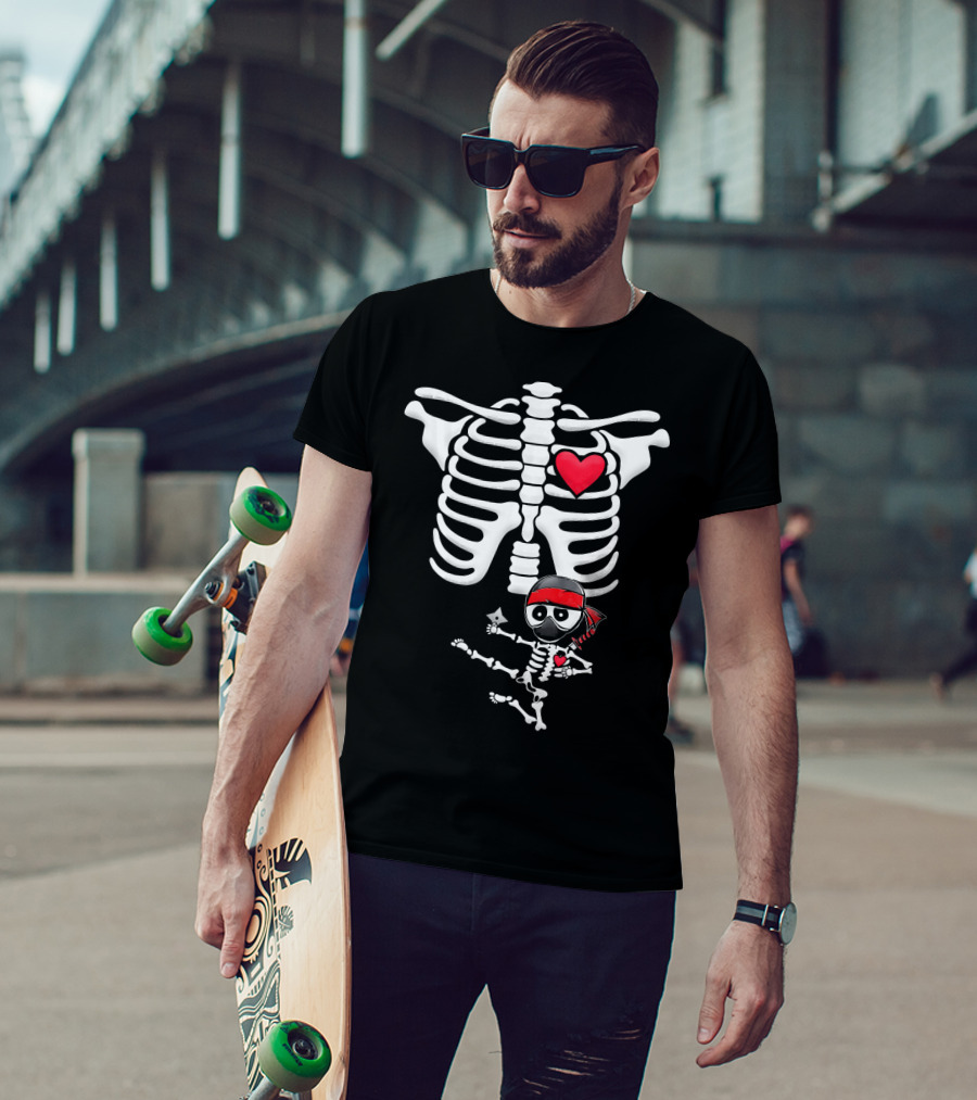Ninja Baby Skelly With Heart And Red Bandana T-Shirt