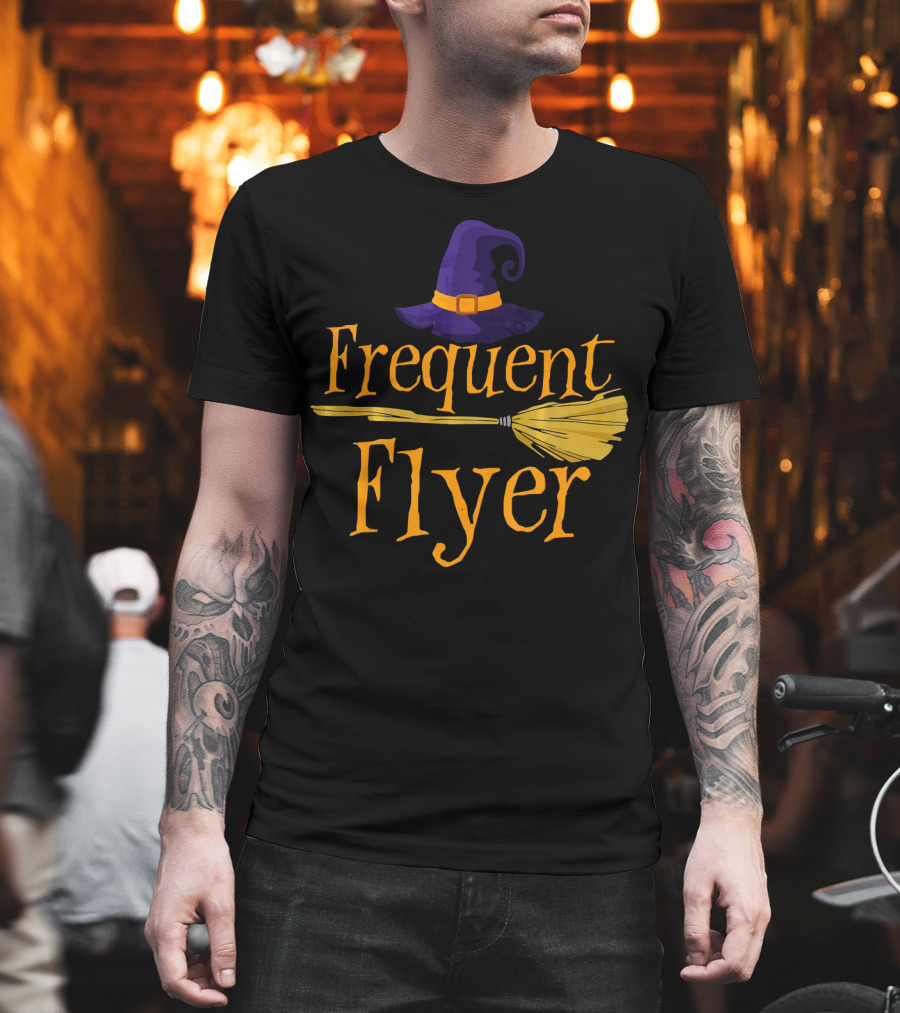 Frequent Flyer Witch Hat And Broom Halloween T-Shirt