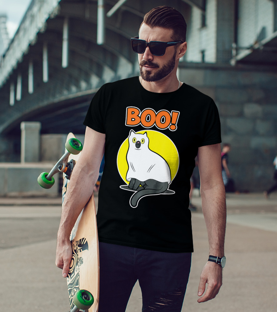 Boo Cat Ghost Halloween Party Fun T-Shirt