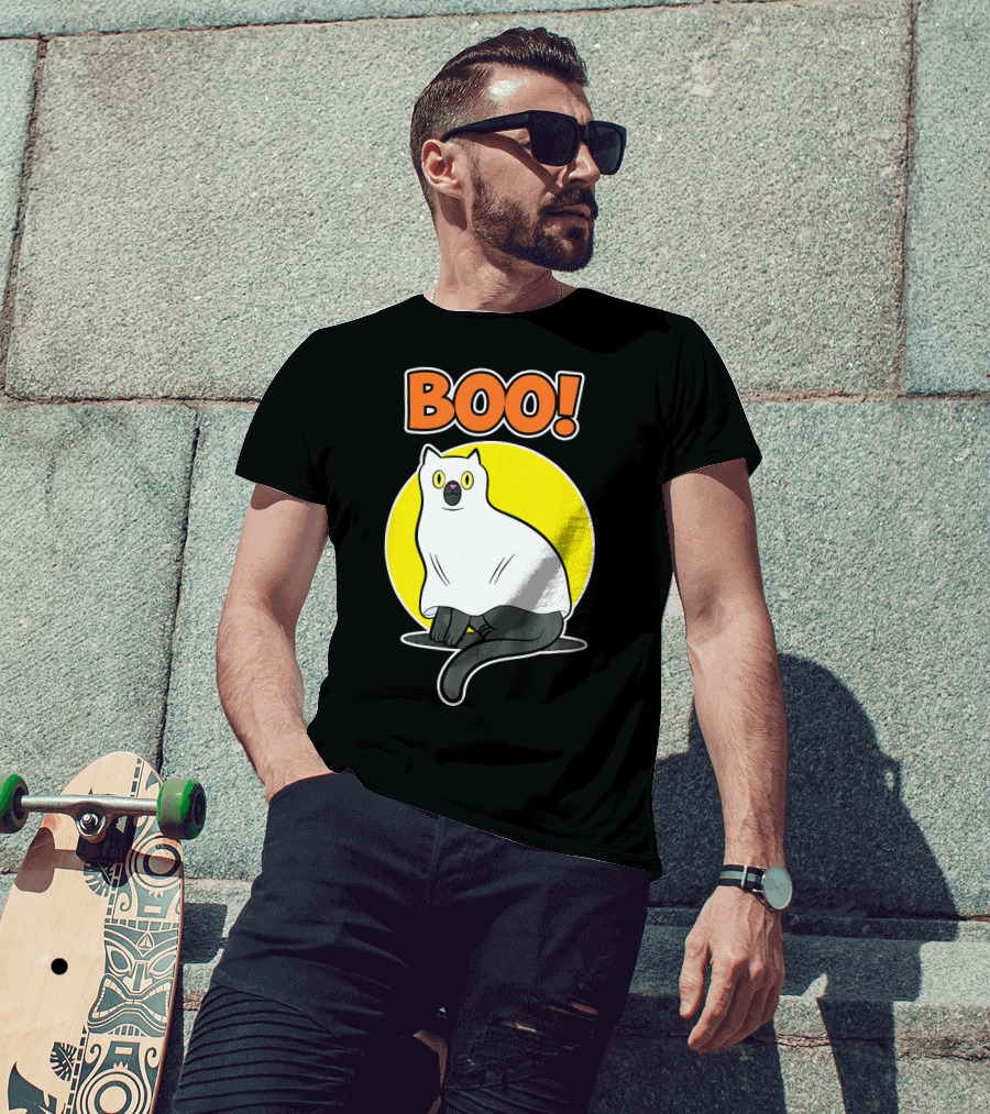 Boo Cat Ghost Halloween Party Fun T-Shirt