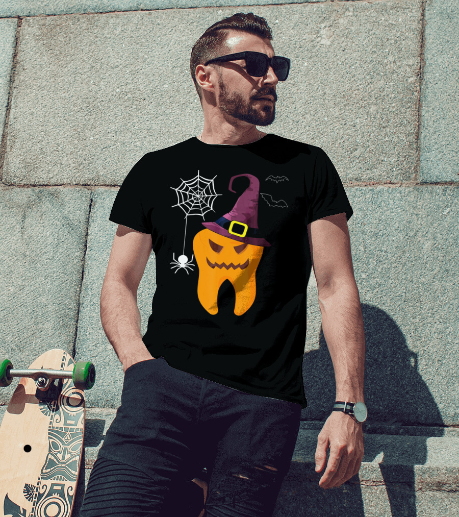 Halloween Dental Witch Dentist Tooth With Spider And Hat T-Shirt