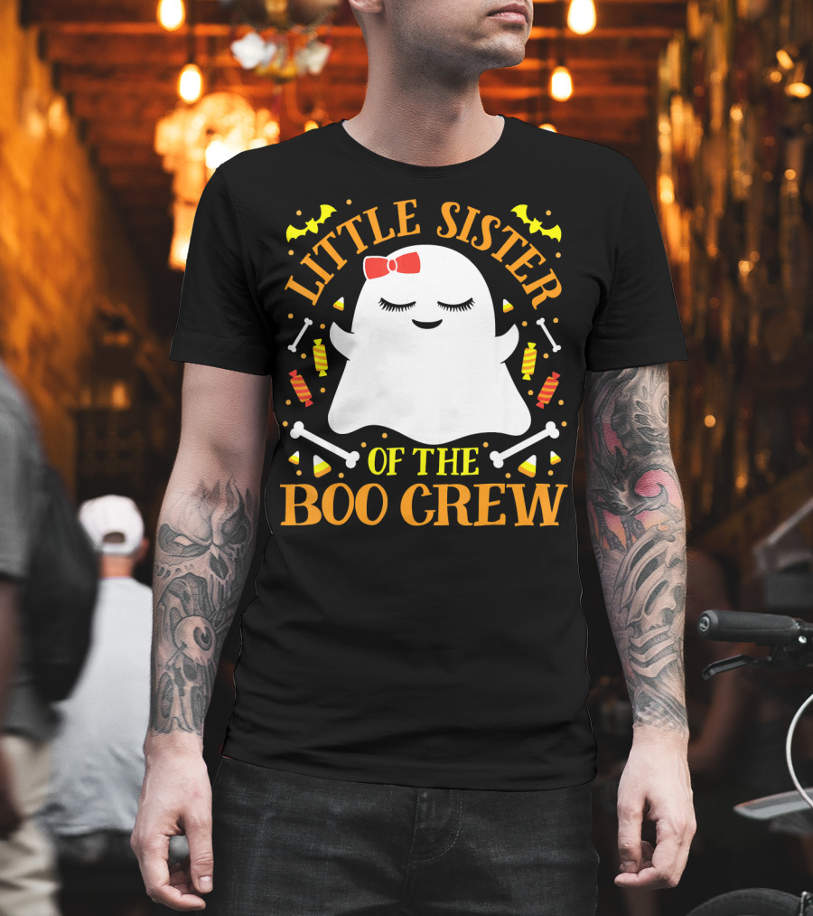 Little Sister of the Boo Crew Ghost Halloween Candy Bats T-Shirt