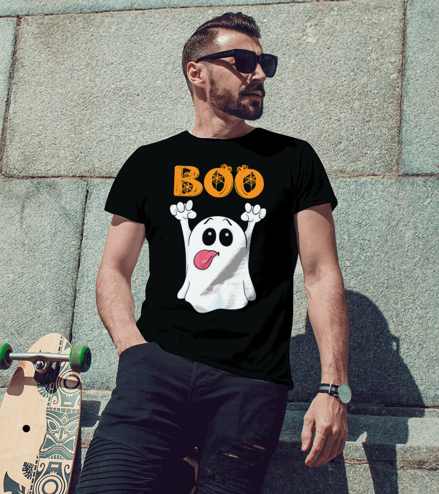 Boo Silly Ghost With Pumpkin Lettering T-Shirt