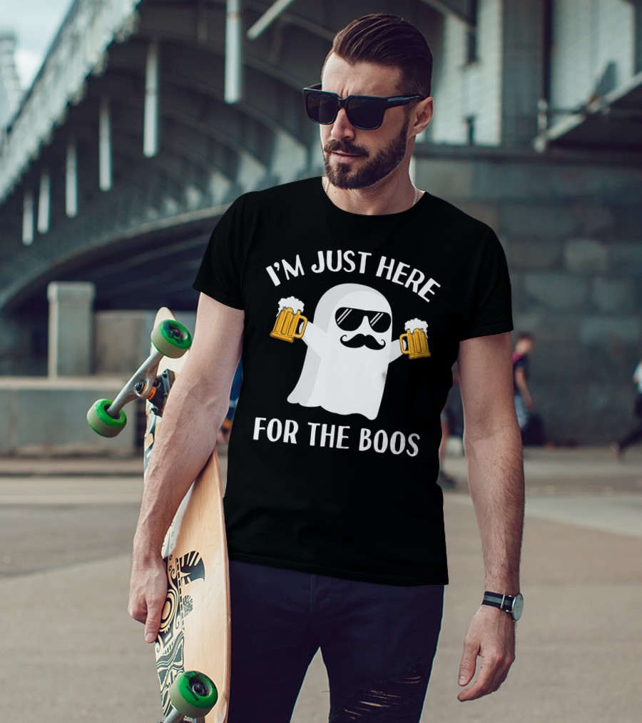 I'm Just Here For The Boos Funny Halloween Party Ghost Beer T-Shirt