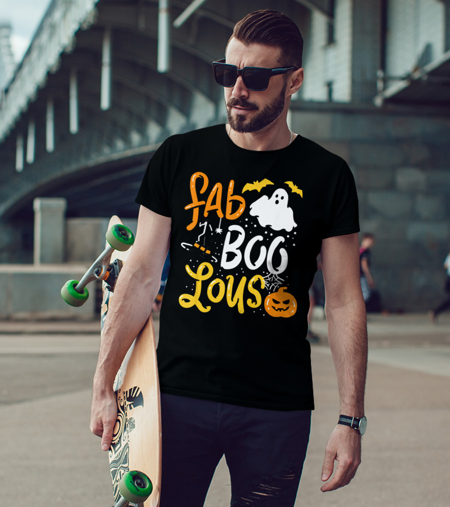 Halloween Fab Boo Lous Ghost Bat Pumpkin Spiderweb T-Shirt