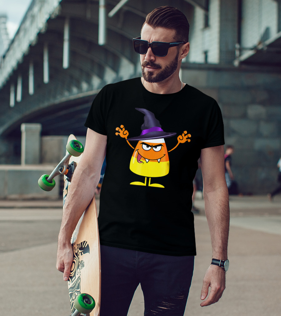 Halloween Candy Corn Witch Emoji With Funny Evil Grin T-Shirt