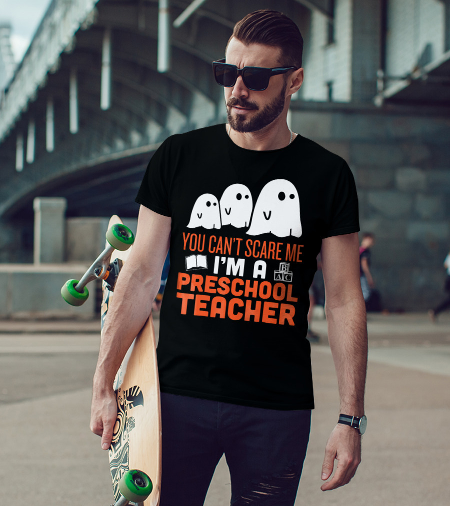 You Can't Scare Me I'm A Preschool Teacher Ghosts Book Blocks T-Shirt