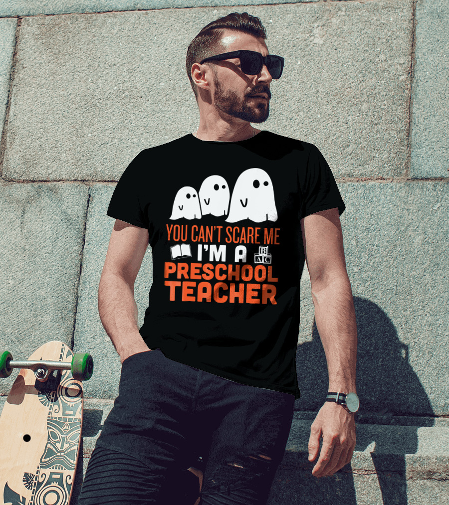 You Can't Scare Me I'm A Preschool Teacher Ghosts Book Blocks T-Shirt