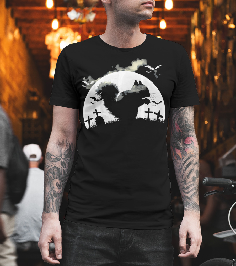 Spooky Halloween Rodent in Graveyard with Full Moon and Bats T-Shirt
