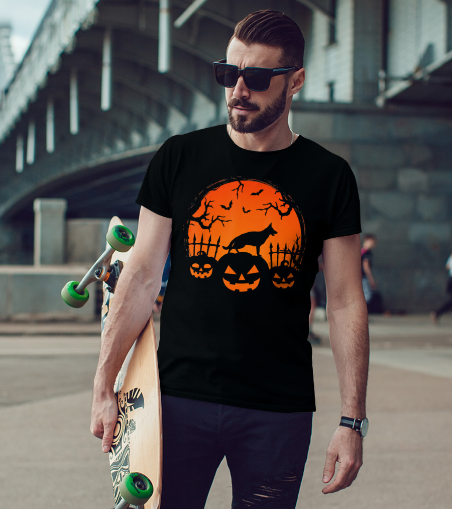 Halloween Night Pumpkin German Shepherd Dog T-Shirt
