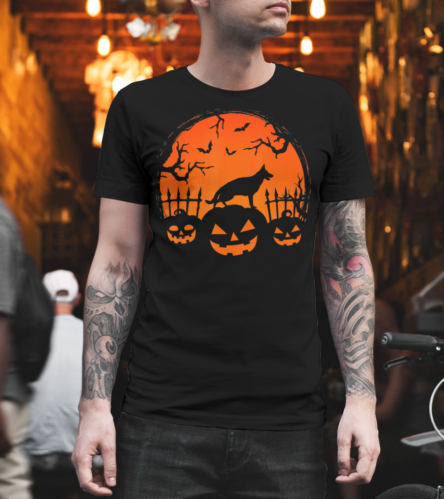 Halloween Night Pumpkin German Shepherd Dog T-Shirt