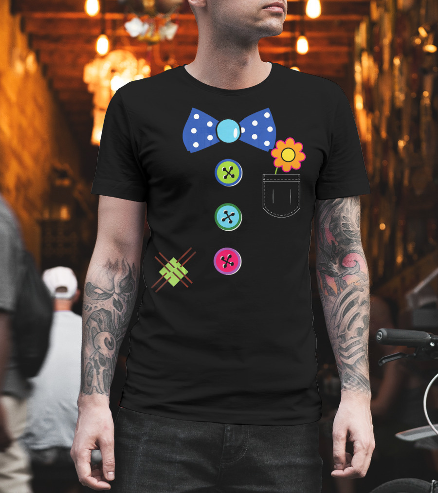 Halloween Clown DIY Costume Fun Polka Dot Bow Tie Buttons Flower Pocket T-Shirt