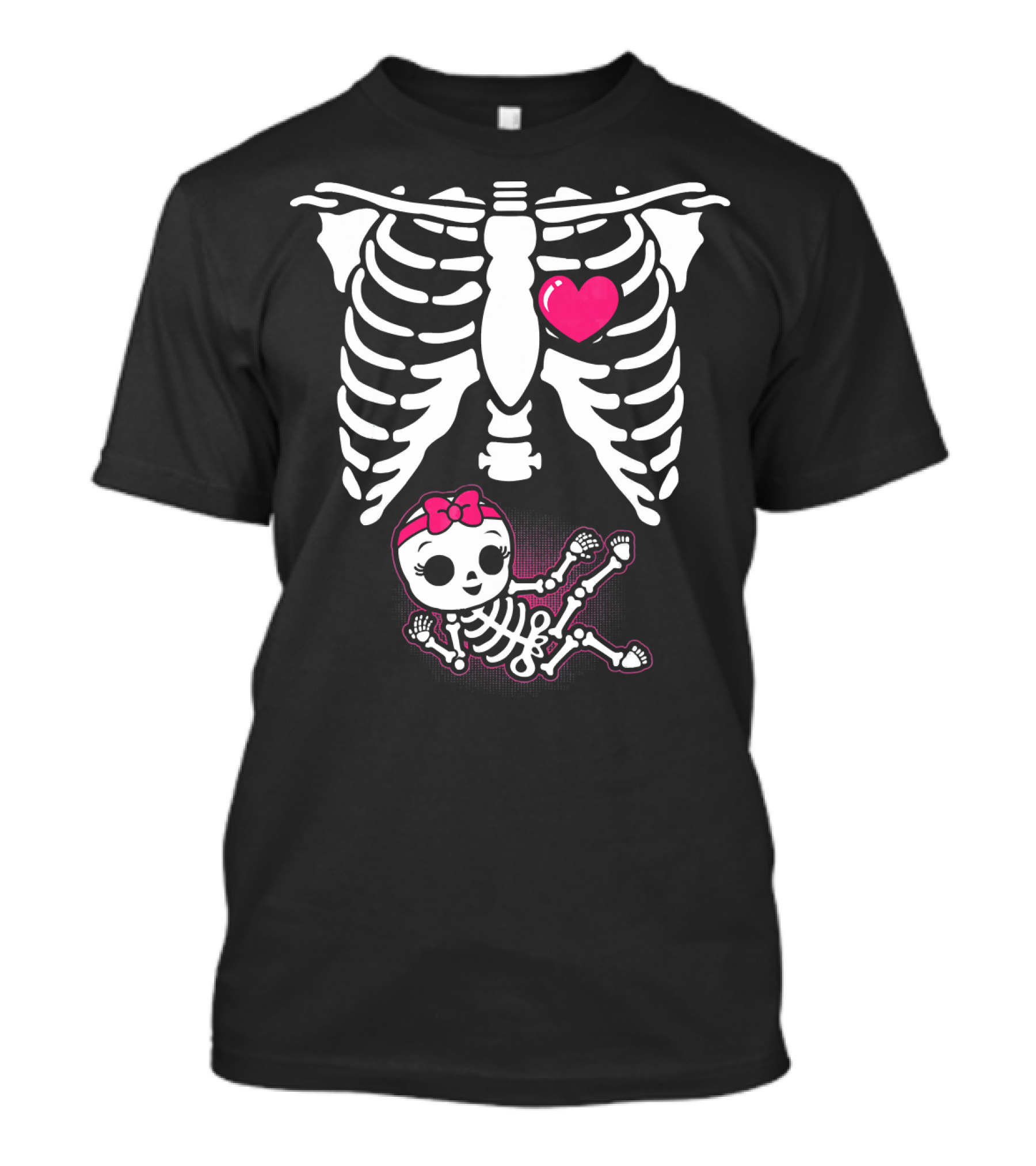 Halloween Skeleton Pregnancy Ribcage With Baby Girl And Heart T-Shirt