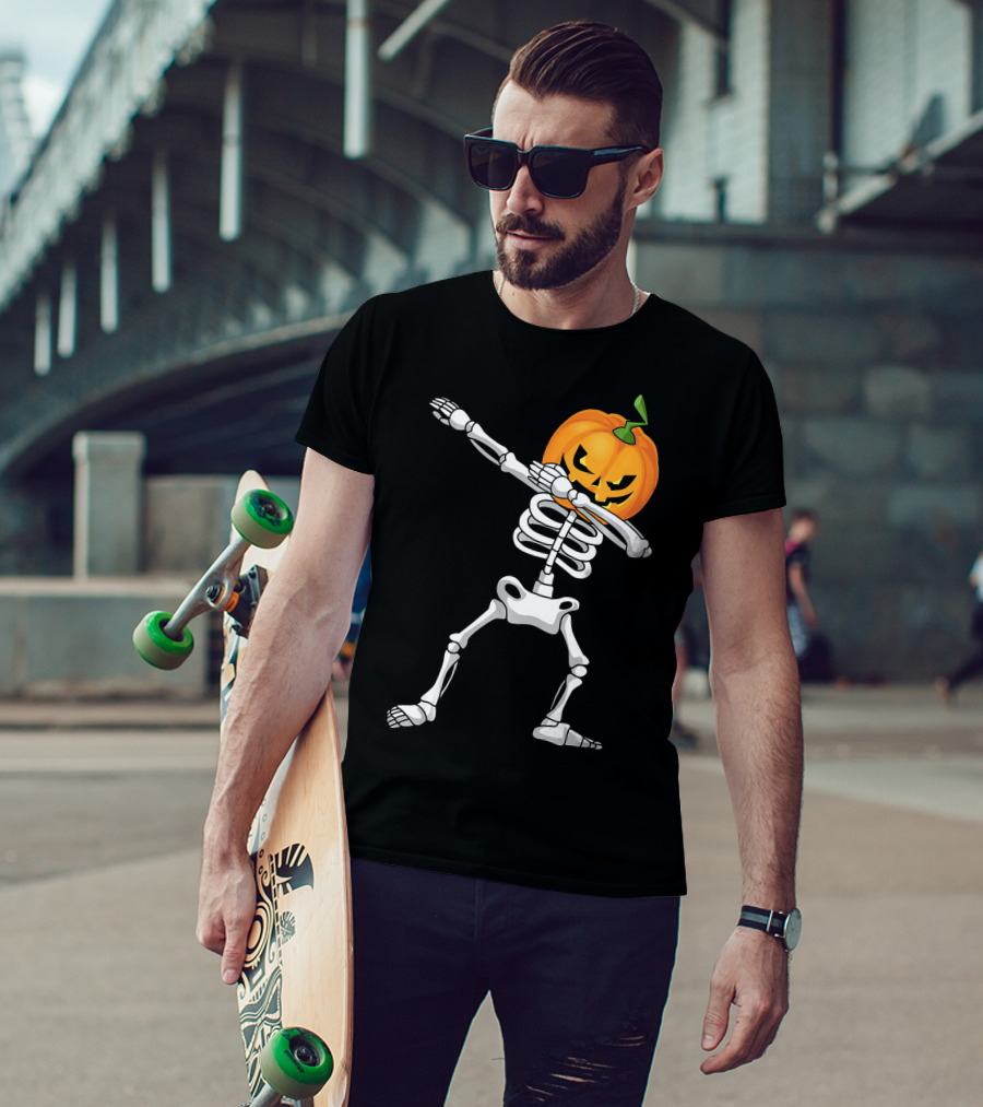 Halloween Pumpkin Skeleton Dabbing Kids T-Shirt