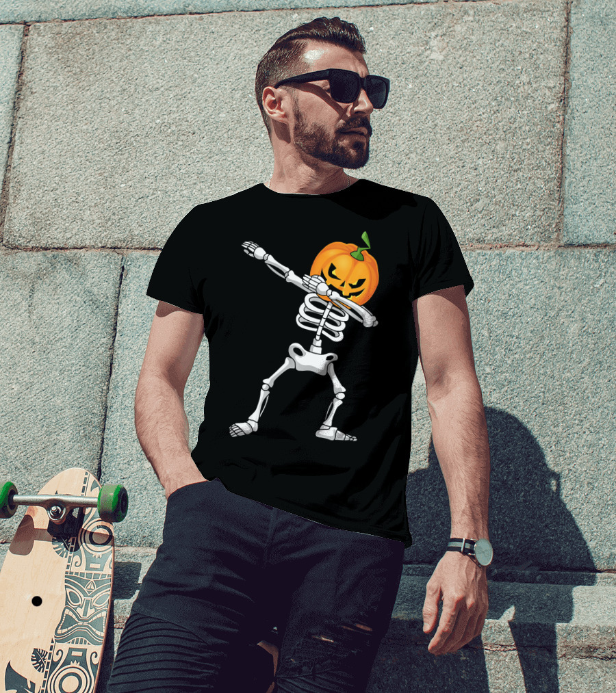 Halloween Pumpkin Skeleton Dabbing Kids T-Shirt