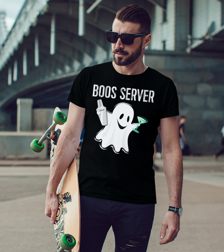 Boos Server Ghost Holding Cocktail Shaker And Martini T-Shirt