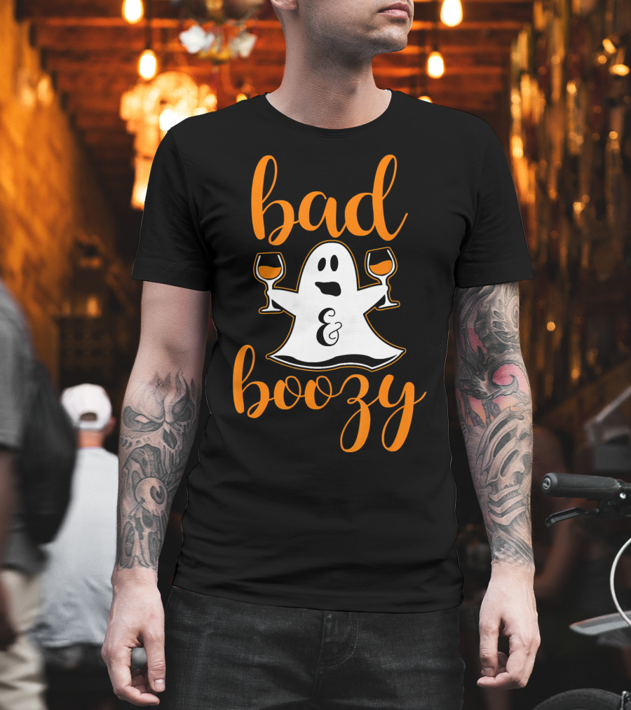 Bad and Boozy Ghost Halloween T-Shirt