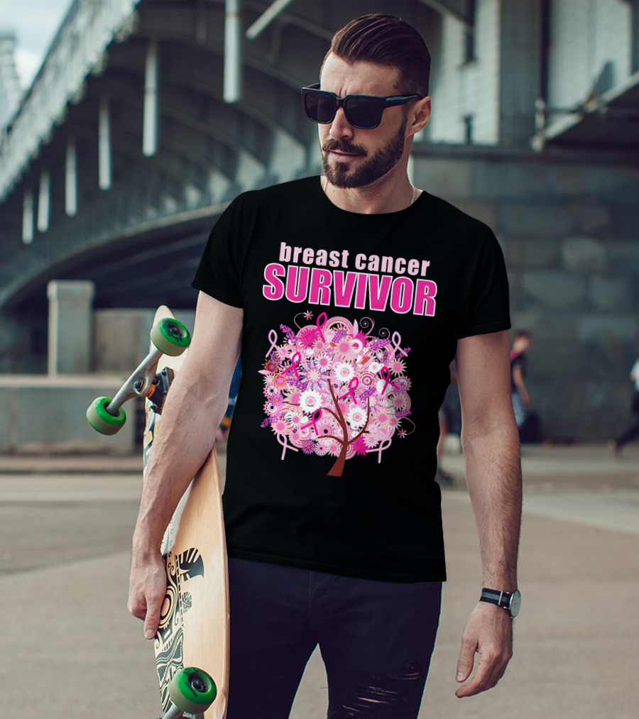 Breast Cancer Survivor Floral Pink Ribbon Tree T-Shirt