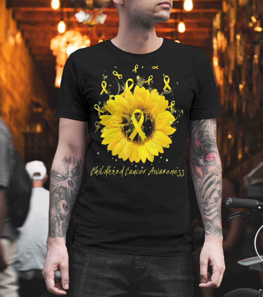 Childhood Cancer Awareness Yellow Ribbon Sunflower T-Shirt
