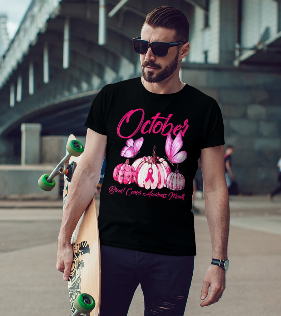 October Pink Pumpkin Breast Cancer Awareness Month T-Shirt
