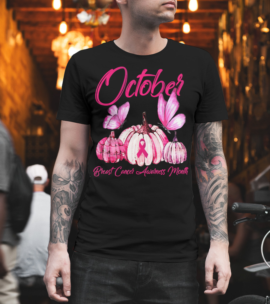 October Pink Pumpkin Breast Cancer Awareness Month T-Shirt