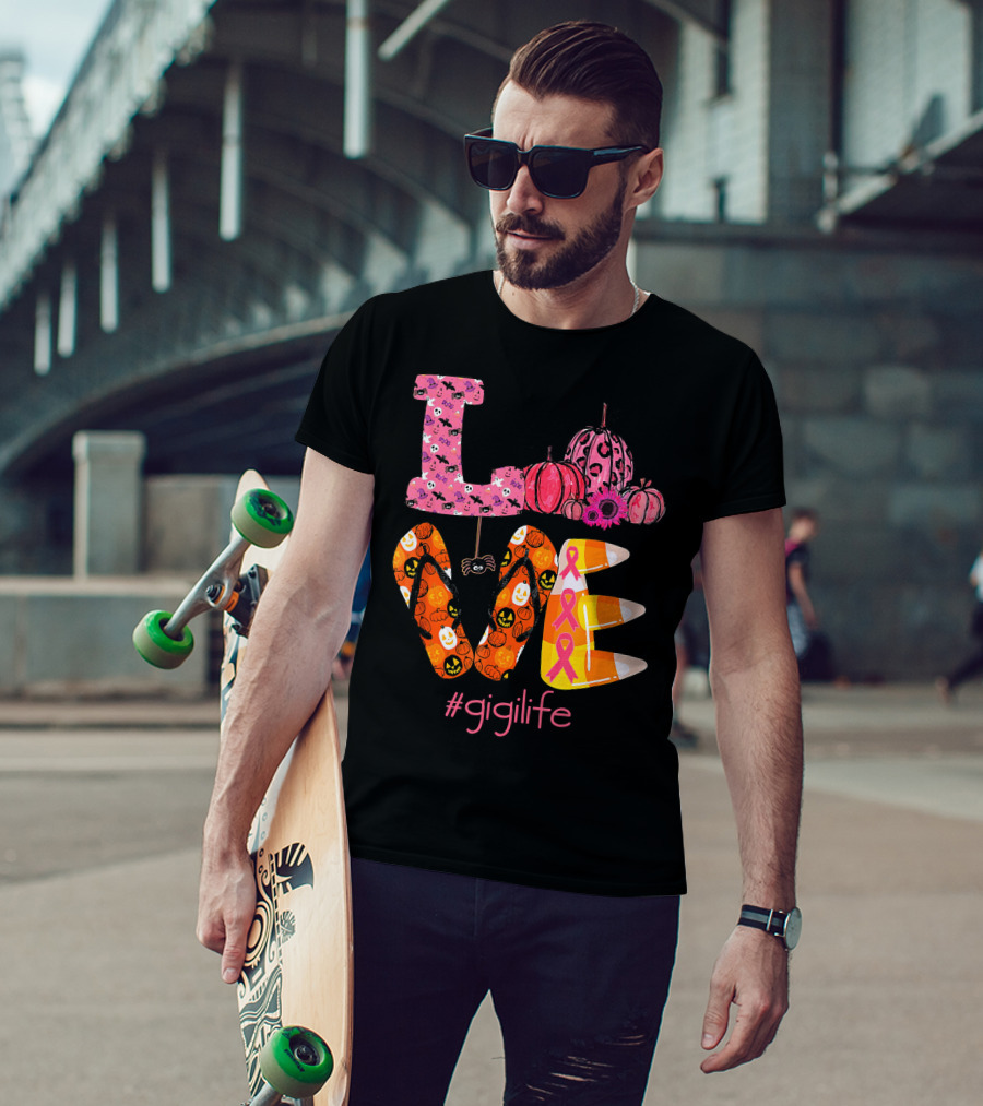 Love Halloween Pumpkin Breast Cancer Awareness #gigilife T-Shirt
