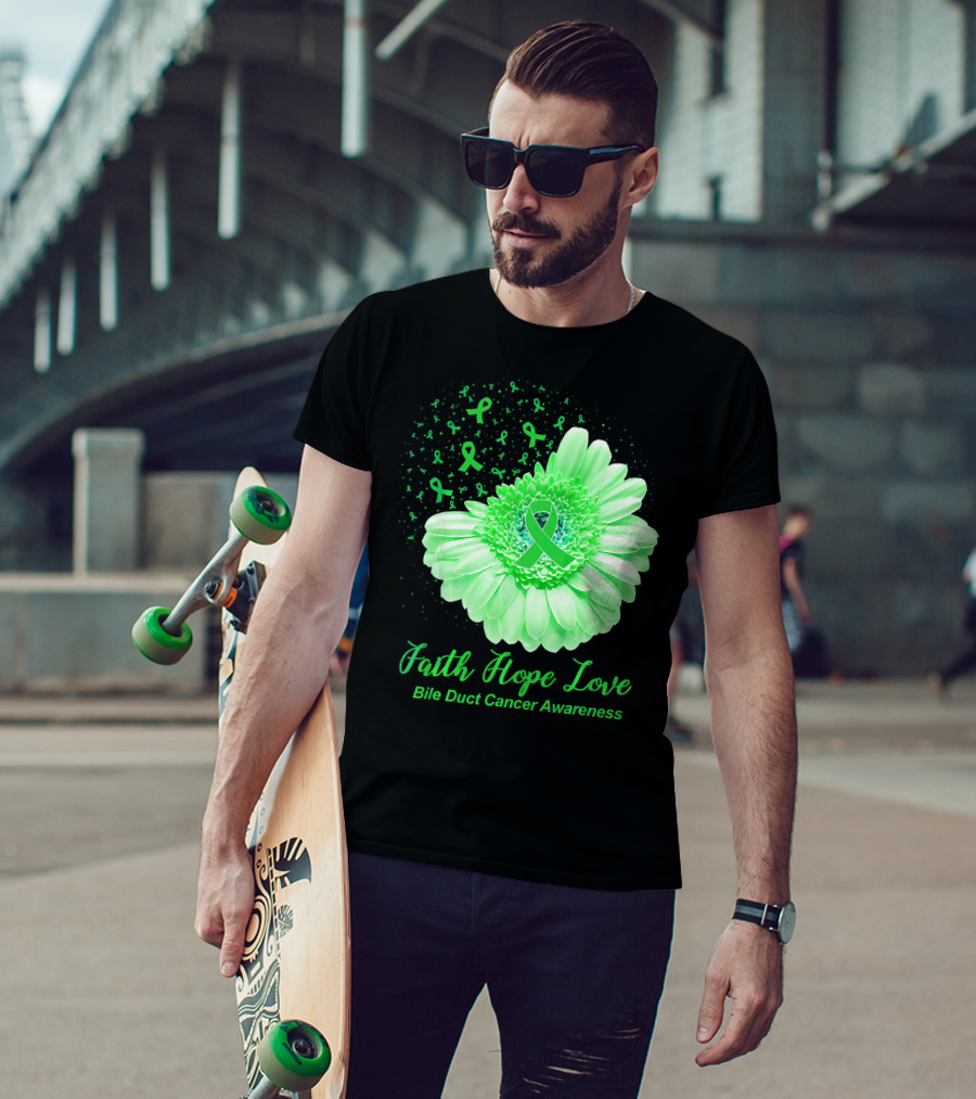 Faith Hope Love Bile Duct Cancer Awareness Flower T-Shirt