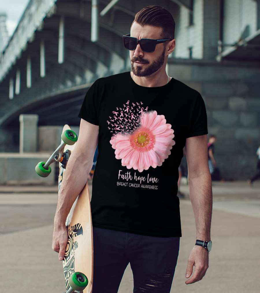 Faith Hope Love Breast Cancer Awareness Pink Sunflower T-Shirt