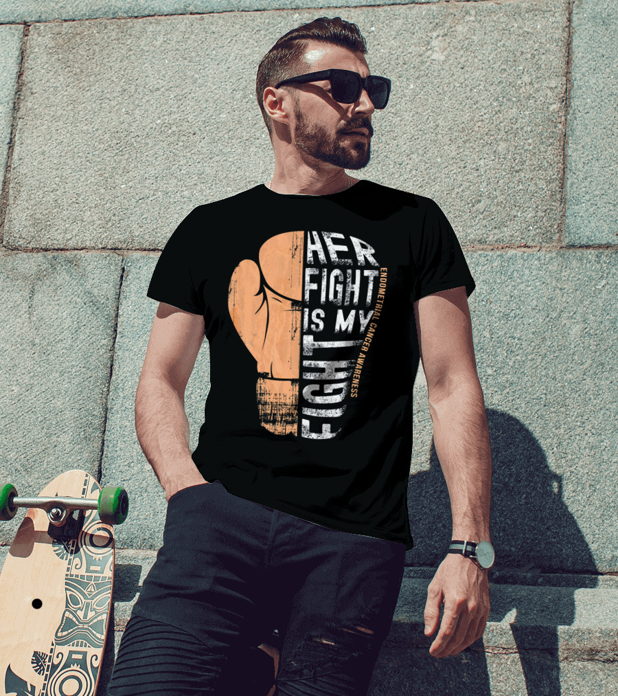 Endometrial Cancer Awareness Her Fight Is My Fight Boxing Glove T-Shirt