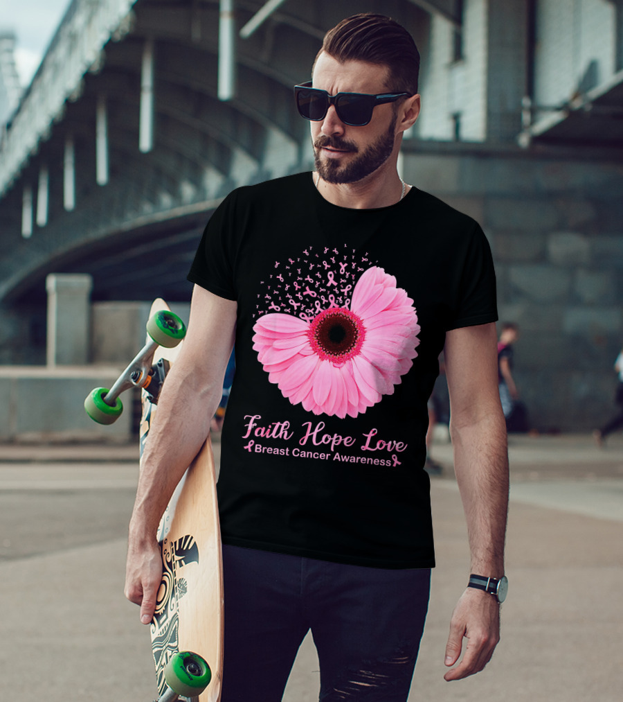 Faith Hope Love Breast Cancer Awareness Pink Ribbon Blossoms T-Shirt