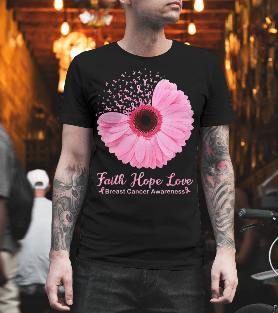 Faith Hope Love Breast Cancer Awareness Pink Ribbon Blossoms T-Shirt