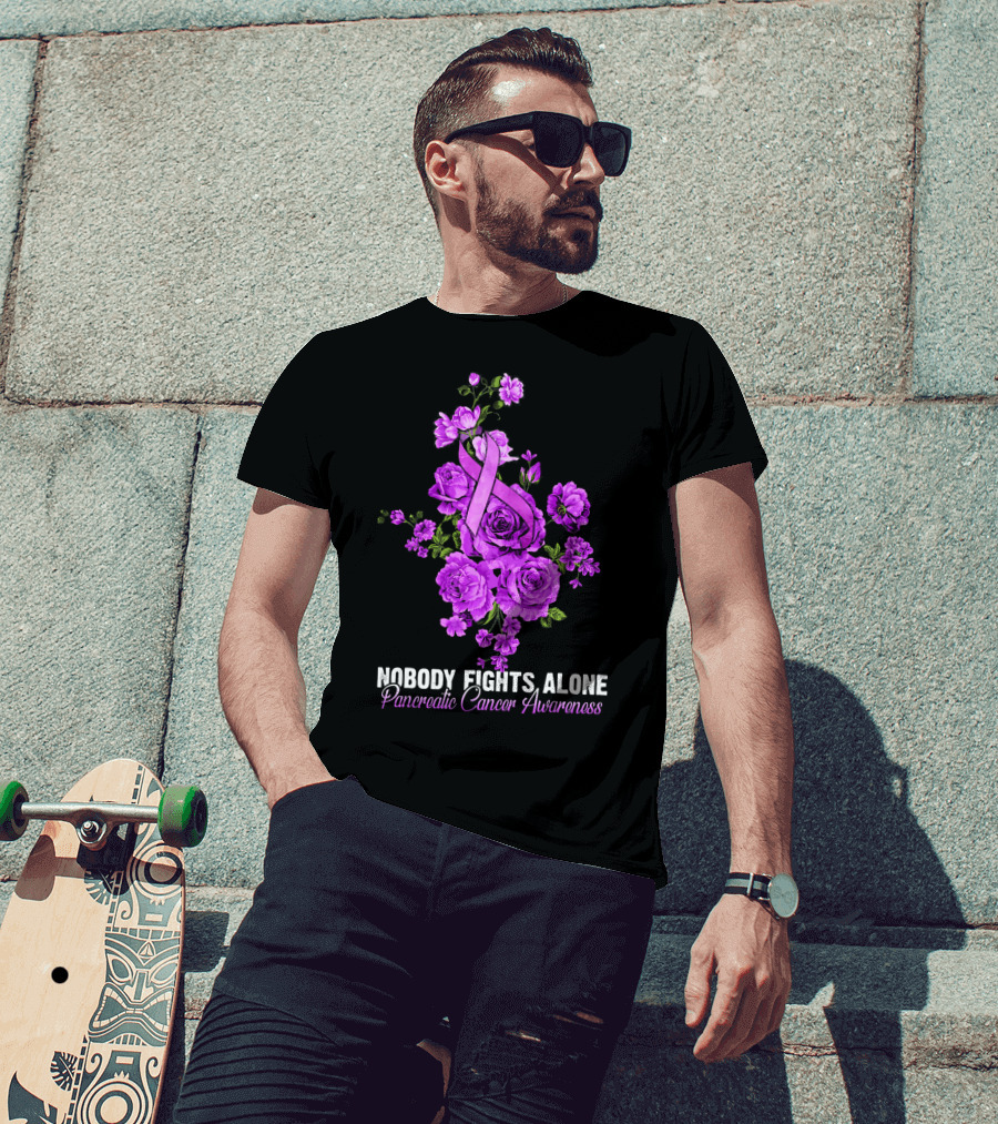 Nobody Fights Alone Pancreatic Cancer Awareness Flower T-Shirt